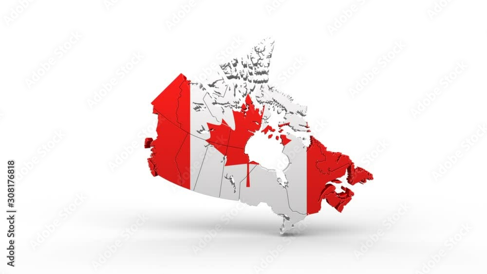 Poster map of canada with flag. a quick rotation appears on a white background. animation with alpha channe