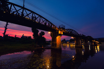 Fototapeta na wymiar river Kwai bridge at dusk, Kanchanaburi