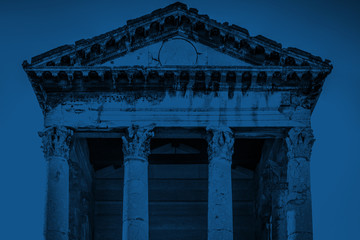 Roman temple in Pula, Croatia blue toned