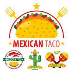 Mexican taco logo with traditional dish closeup and cultural elements