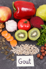 Healthy eating containing vitamins and minerals. Best food for gout and kidneys health