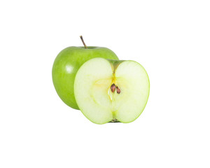 A fresh green apple with slice isolated on white background with clipping path