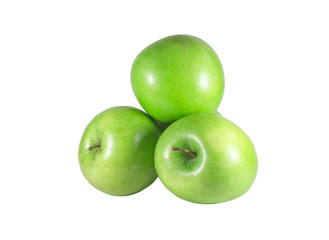 A group of fresh green apples isolated on white background with clipping path