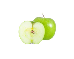 A fresh green apple with slice isolated on white background with clipping path