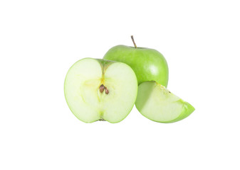 A fresh green apple with slice isolated on white background with clipping path