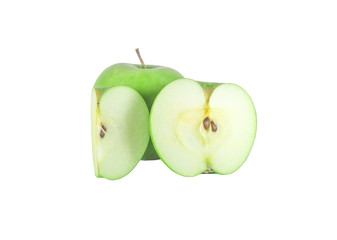 A fresh green apple with slice isolated on white background with clipping path