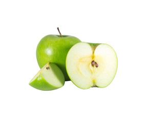 A fresh green apple with slice isolated on white background with clipping path