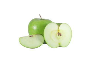 A fresh green apple with slice isolated on white background with clipping path
