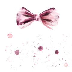 Cute illustration of bow and watercolor splashes, great for decor of baby shower, a celebration for the little princess.