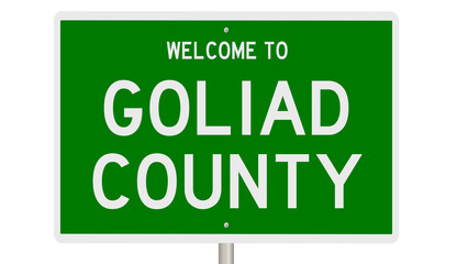 Rendering of a 3d green highway sign for Goliad County