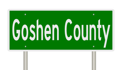 Rendering of a 3d green highway sign for Goshen County