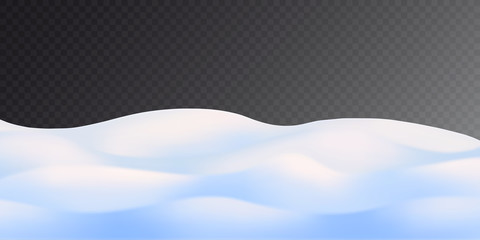 Snowdrifts on transparent background, sunset light in the snow. Panoramic image, vector illustration, EPS10