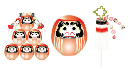 だるまに鯛やお正月の縁起物に纏のイラストセット素材