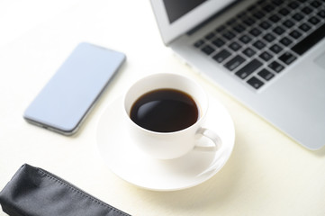 caffee and caffee cup and laptop pc and smartphone