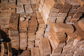Pile Of Clay Bricks. Red Clay Bricks