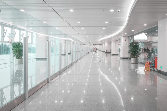 Commercial Building Corridor Hall, Windows Through Light.