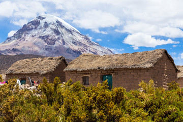 Tomarapi, Bolivia. 10-25-2019. Houses  at Tomarapi village at Sajama national park.