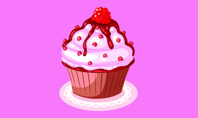 cupcake with cream and cherry on top