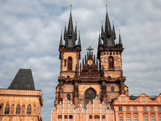 Praha Church City architecture with with dark background sky
