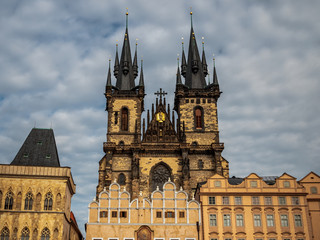 Praha Church City architecture with with dark background sky