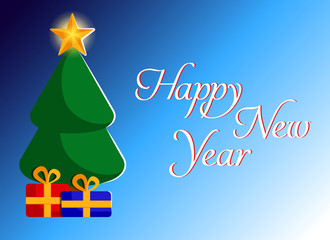 Happy 2020 new year. Vector new year card. Layout for design with Christmas tree and gifts