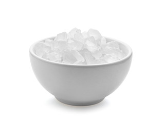 Fototapeta na wymiar Rock sugar in white bowl on white background