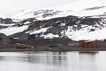 Old abandoned whaler's station and hut, whaler's bay, deception island, antarctica