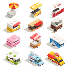 Street Carts Trucks Isometric Icon Set
