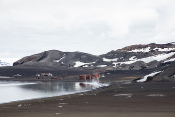 Old abandoned whaler's station and hut, whaler's bay, deception island, antarctica