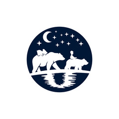 Bear logo designs vector. Walking bear with baby logo design.