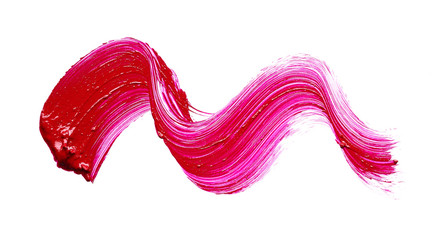 Smear and texture of red lipstick or acrylic paint isolated on white background.