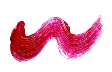 Smear and texture of red lipstick or acrylic paint isolated on white background.