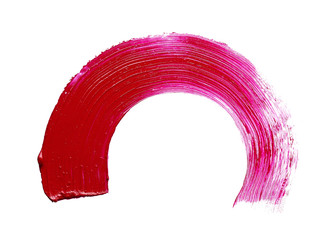 Smear and texture of red lipstick or acrylic paint isolated on white background.
