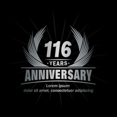 116 years logo design template. Anniversary vector and illustration template.
