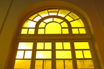stained glass window, arch yellow window