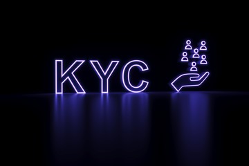 KYC neon concept self illumination background 3D illustration