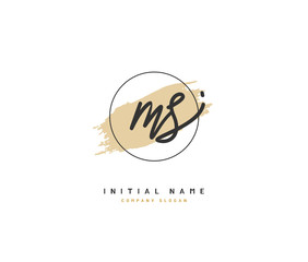 M S MS Beauty vector initial logo, handwriting logo of initial signature, wedding, fashion, jewerly, boutique, floral and botanical with creative template for any company or business.