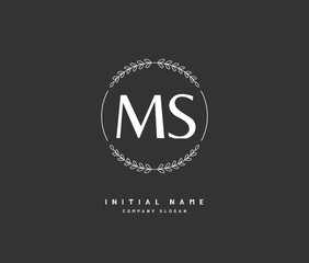 Fototapeta na wymiar M S MS Beauty vector initial logo, handwriting logo of initial signature, wedding, fashion, jewerly, boutique, floral and botanical with creative template for any company or business.