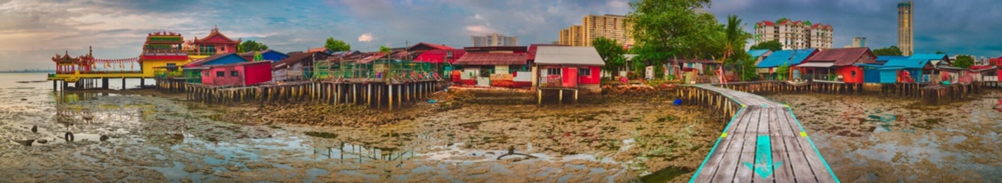 Sunrise at Penang. Yeoh jetty on the foreground , Malaysia. Panorama