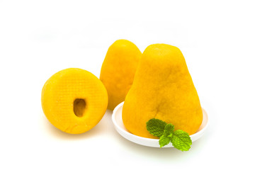 Wuwutou on a white background, dotted with a mint leaf.