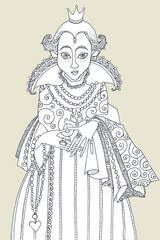 Elegant woman Queen , hand drawn illustration