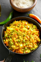 Vegetarian pilaf in frying pan