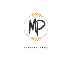 M P MP Beauty vector initial logo, handwriting logo of initial signature, wedding, fashion, jewerly, boutique, floral and botanical with creative template for any company or business.