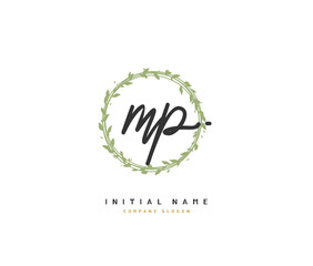 M P MP Beauty vector initial logo, handwriting logo of initial signature, wedding, fashion, jewerly, boutique, floral and botanical with creative template for any company or business.