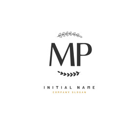 M P MP Beauty vector initial logo, handwriting logo of initial signature, wedding, fashion, jewerly, boutique, floral and botanical with creative template for any company or business.