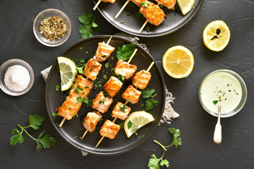 Barbecue salmon skewers