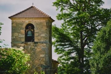 Bell tower of Spanish city with the campaign