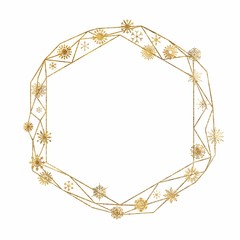 Gold Glitter Festive Christmas Frame with Snowflakes