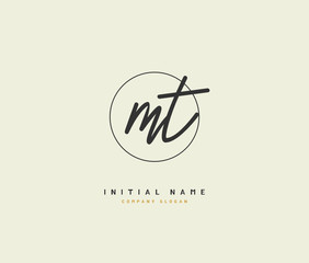 M T MT Beauty vector initial logo, handwriting logo of initial signature, wedding, fashion, jewerly, boutique, floral and botanical with creative template for any company or business.