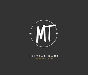 M T MT Beauty vector initial logo, handwriting logo of initial signature, wedding, fashion, jewerly, boutique, floral and botanical with creative template for any company or business.